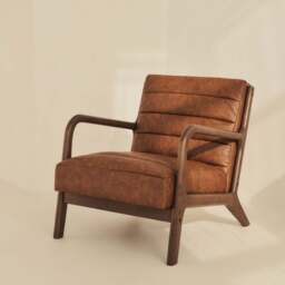 Hudson - Leather Accent Chair Windsor Tan Brown & Dark Wood - thumbnail 3