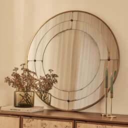Teramo - Gold Antique Glass Round Metal Wall Mirror 90cm x 90cm