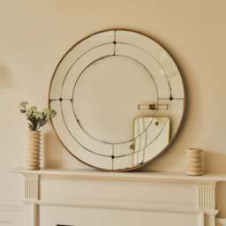 Teramo - Gold Antique Glass Round Metal Wall Mirror 90cm x 90cm - thumbnail 2