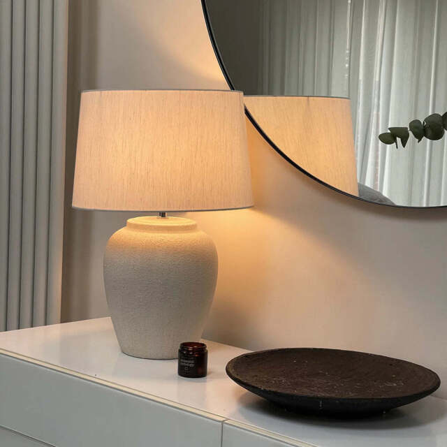 Sicily - Stone Ceramic Drum Shade Table Lamp - image 1