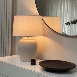 Sicily - Stone Ceramic Drum Shade Table Lamp - thumbnail 1