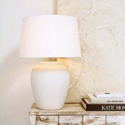 Sicily - Stone Ceramic Drum Shade Table Lamp - thumbnail 2