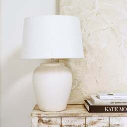 Sicily - Stone Ceramic Drum Shade Table Lamp - thumbnail 3