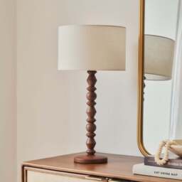 Ivy - Dark Wood Drum Shade Table Lamp - thumbnail 1