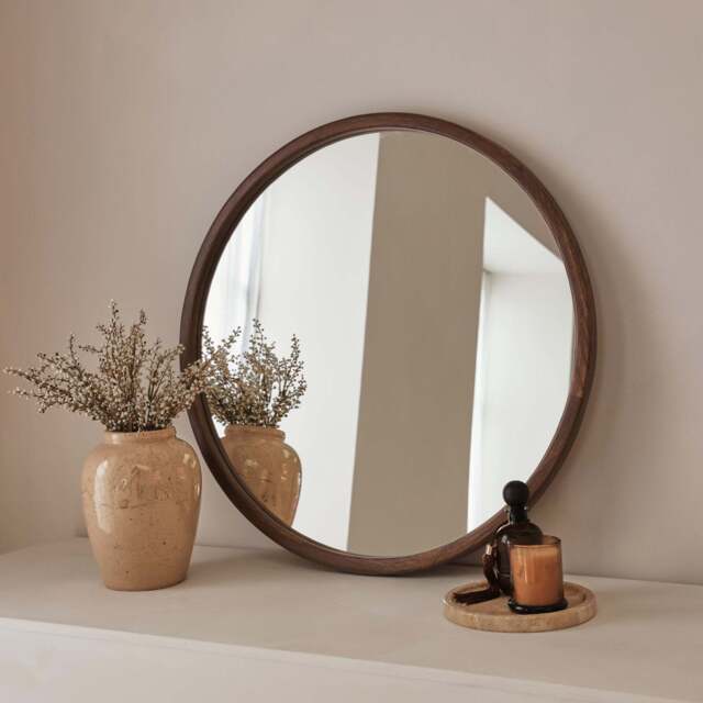 Arden - Dark Wood Round Wooden Wall Mirror 70cm x 70cm - image 1