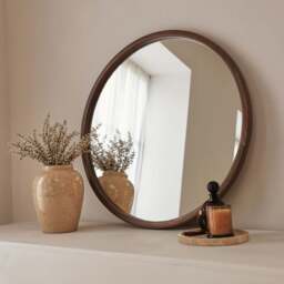 Arden - Dark Wood Round Wooden Wall Mirror 70cm x 70cm - thumbnail 5