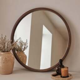 Arden - Dark Wood Round Wooden Wall Mirror 70cm x 70cm - thumbnail 4
