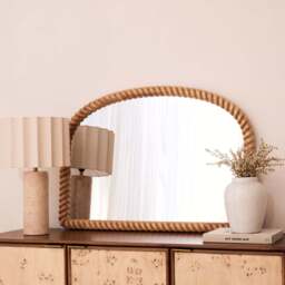 Cordelia - Light Wood Rope Twist Rectangular Wall Mirror 100cm x 70cm - thumbnail 1