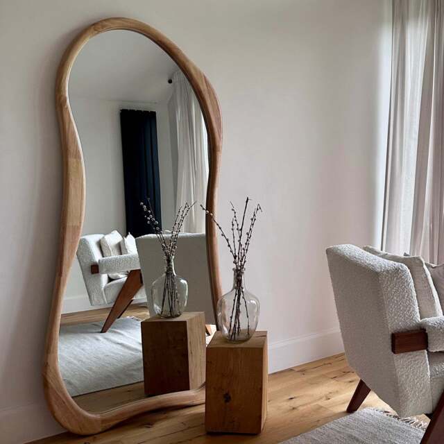 Arcurva - Large Full Length Light Wood Irregular Mirror 170cm x 85cm - image 1