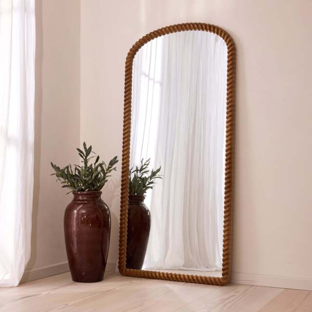 Cordelia - Warm Wood Rope Twist Full Length Arched Mirror 170cm x 80cm - image 1