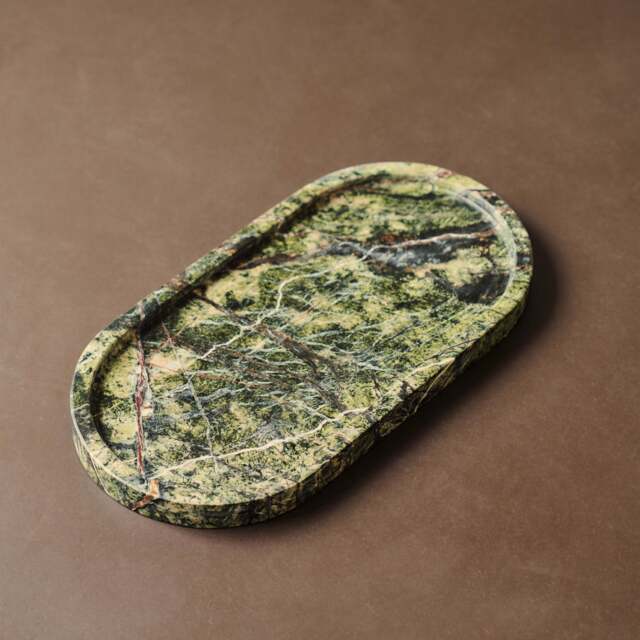 Travara - Green Marble Oval Decorative Tray - image 1