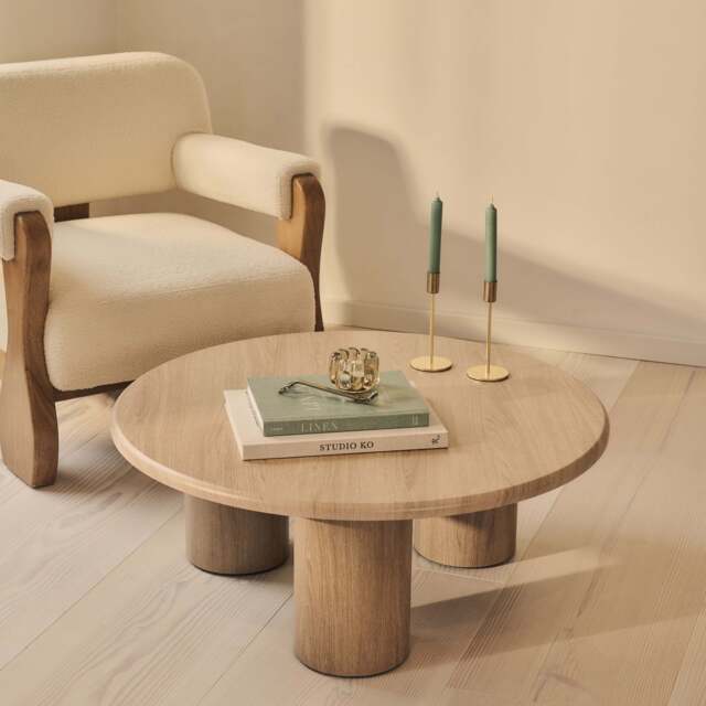 Alina - Washed Wood Round Large Wooden Coffee Table - image 1