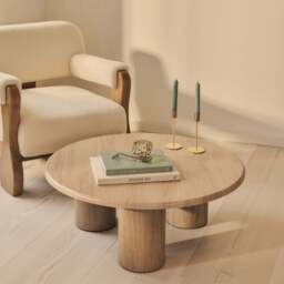 Alina - Washed Wood Round Large Wooden Coffee Table - thumbnail 1