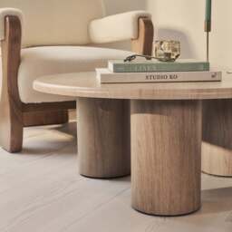 Alina - Washed Wood Round Large Wooden Coffee Table - thumbnail 4