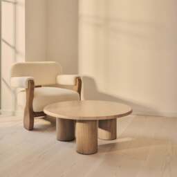 Alina - Washed Wood Round Large Wooden Coffee Table - thumbnail 2