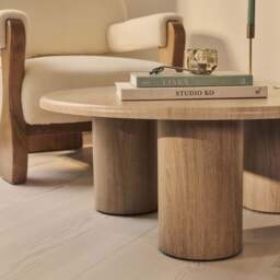 Alina - Washed Wood Round Large Wooden Coffee Table - thumbnail 4