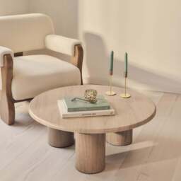 Alina - Washed Wood Round Large Wooden Coffee Table - thumbnail 1