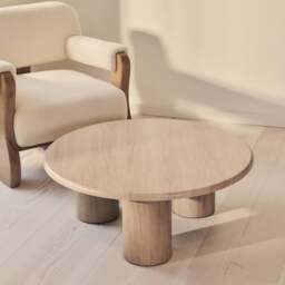 Alina - Washed Wood Round Large Wooden Coffee Table - thumbnail 2