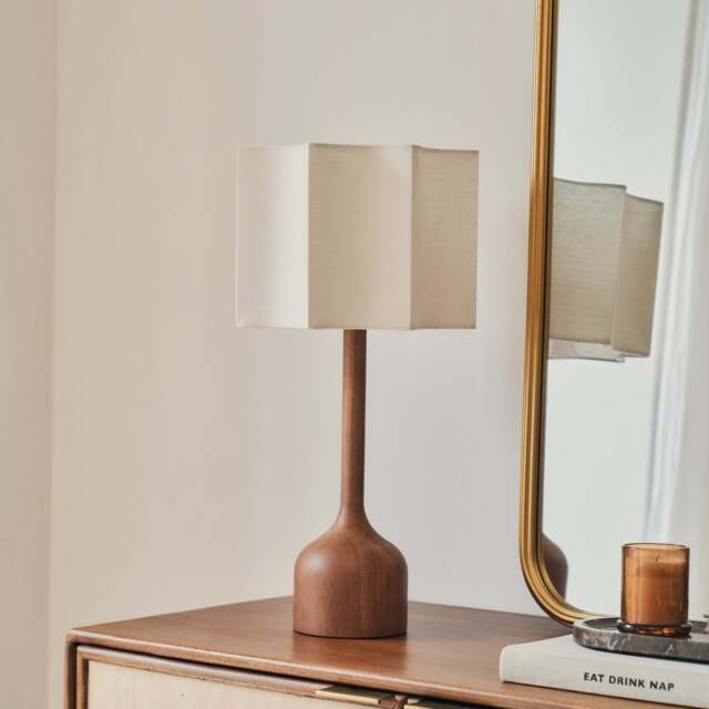 Esme - Dark Wood Inverted Scallop Shade Table Lamp - image 1