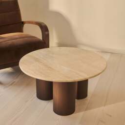 Trivium - Beige Travertine Round Dark Wood Premium Coffee Table - thumbnail 4