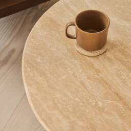 Trivium - Beige Travertine Round Dark Wood Premium Coffee Table - thumbnail 5