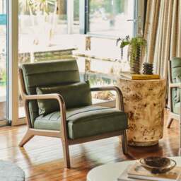 Hudson - Leather Accent Chair Olive & Dark Wood - thumbnail 3