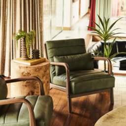 Hudson - Leather Accent Chair Olive & Dark Wood - thumbnail 2