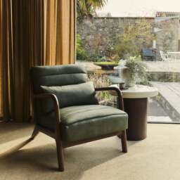 Hudson - Leather Accent Chair Olive & Dark Wood - thumbnail 4