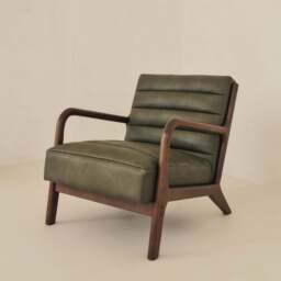 Hudson - Leather Accent Chair Olive & Dark Wood