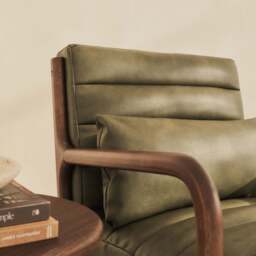 Hudson - Leather Accent Chair Olive & Dark Wood - thumbnail 6