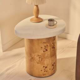 Aegean - Natural Burl Wood & Concrete Irregular Side Table - thumbnail 4