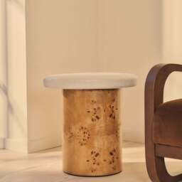 Aegean - Natural Burl Wood & Concrete Irregular Side Table - thumbnail 5