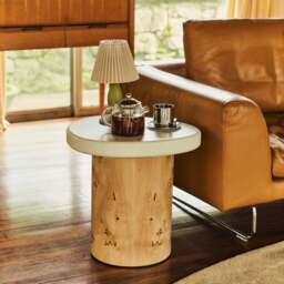Aegean - Natural Burl Wood & Concrete Irregular Side Table - thumbnail 2