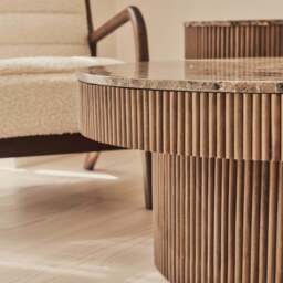 Sloane - Dark Emperador Marble Round Warm Wood Premium Coffee Table - thumbnail 4