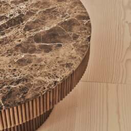 Sloane - Dark Emperador Marble Round Warm Wood Premium Coffee Table - thumbnail 3