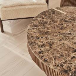 Sloane - Dark Emperador Marble Round Warm Wood Premium Coffee Table - thumbnail 5