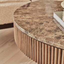 Sloane - Dark Emperador Marble Round Warm Wood Premium Coffee Table - thumbnail 6