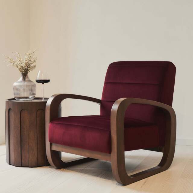 Dalton - Velvet Accent Chair Merlot Red & Dark Wood - image 1