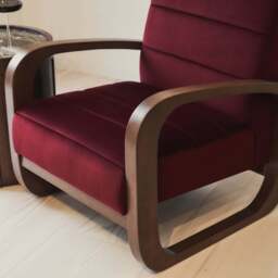 Dalton - Velvet Accent Chair Merlot Red & Dark Wood - thumbnail 3