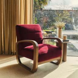 Dalton - Velvet Accent Chair Merlot Red & Dark Wood - thumbnail 2