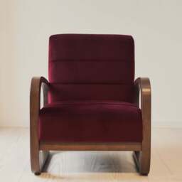 Dalton - Velvet Accent Chair Merlot Red & Dark Wood - thumbnail 4
