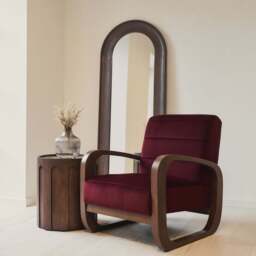 Dalton - Velvet Accent Chair Merlot Red & Dark Wood - thumbnail 6