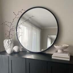Higgins - Black Metal Modern Round Wall Mirror 100cm x 100cm