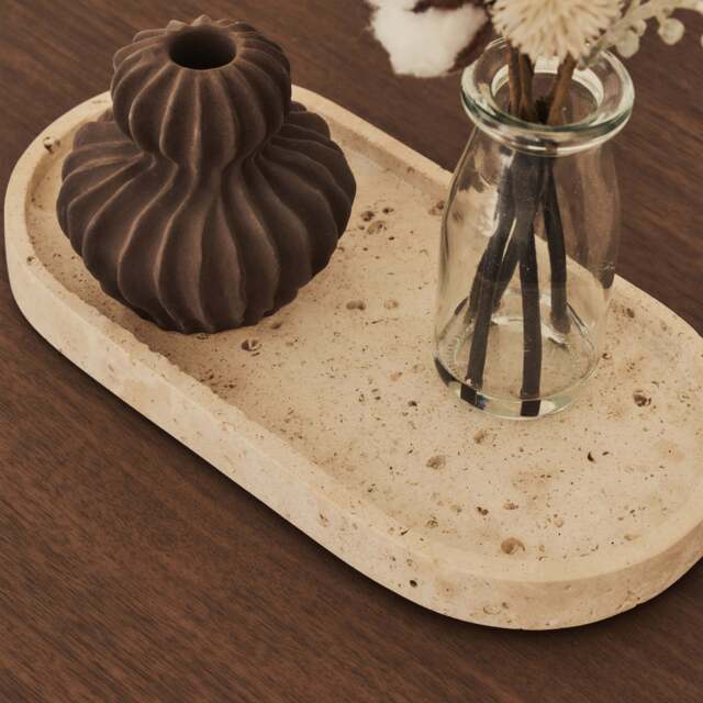 Travara - Cream Travertine Oval Decorative Tray - image 1