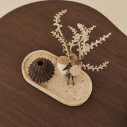 Travara - Cream Travertine Oval Decorative Tray - thumbnail 3