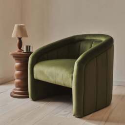 Camille - Curved Velvet Accent Chair Olive - thumbnail 2