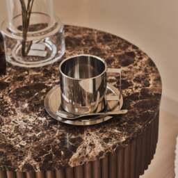 Sloane - Dark Emperador Marble Round Warm Wood Premium Side Table - thumbnail 3