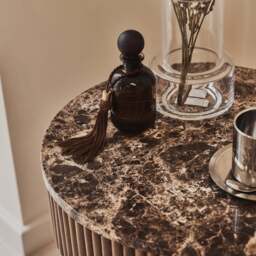 Sloane - Dark Emperador Marble Round Warm Wood Premium Side Table - thumbnail 6
