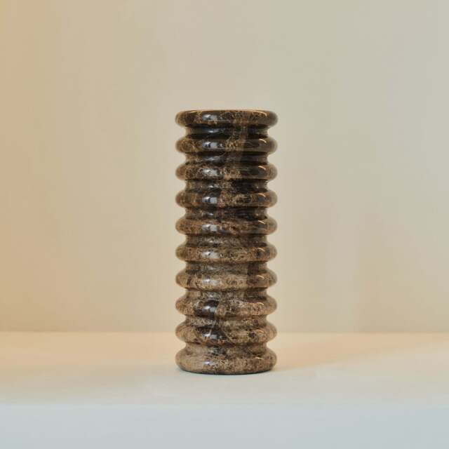 Varella - Large Dark Emperador Marble Ribbed Decorative Vase 25cm - image 1