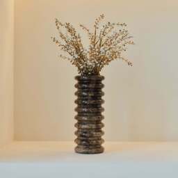 Varella - Large Dark Emperador Marble Ribbed Decorative Vase 25cm - thumbnail 3